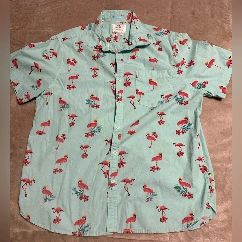 Zip Code Ricky Singh Button Front Shirt Size XL Shirt Sleeve Flamingo